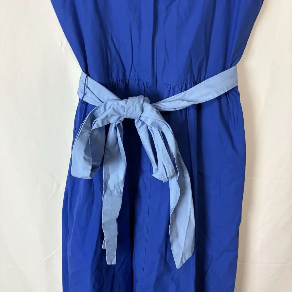 J.Crew A-line Sash Tie Brilliant Sapphire Blue Belted Cotton Size 4 Preppy